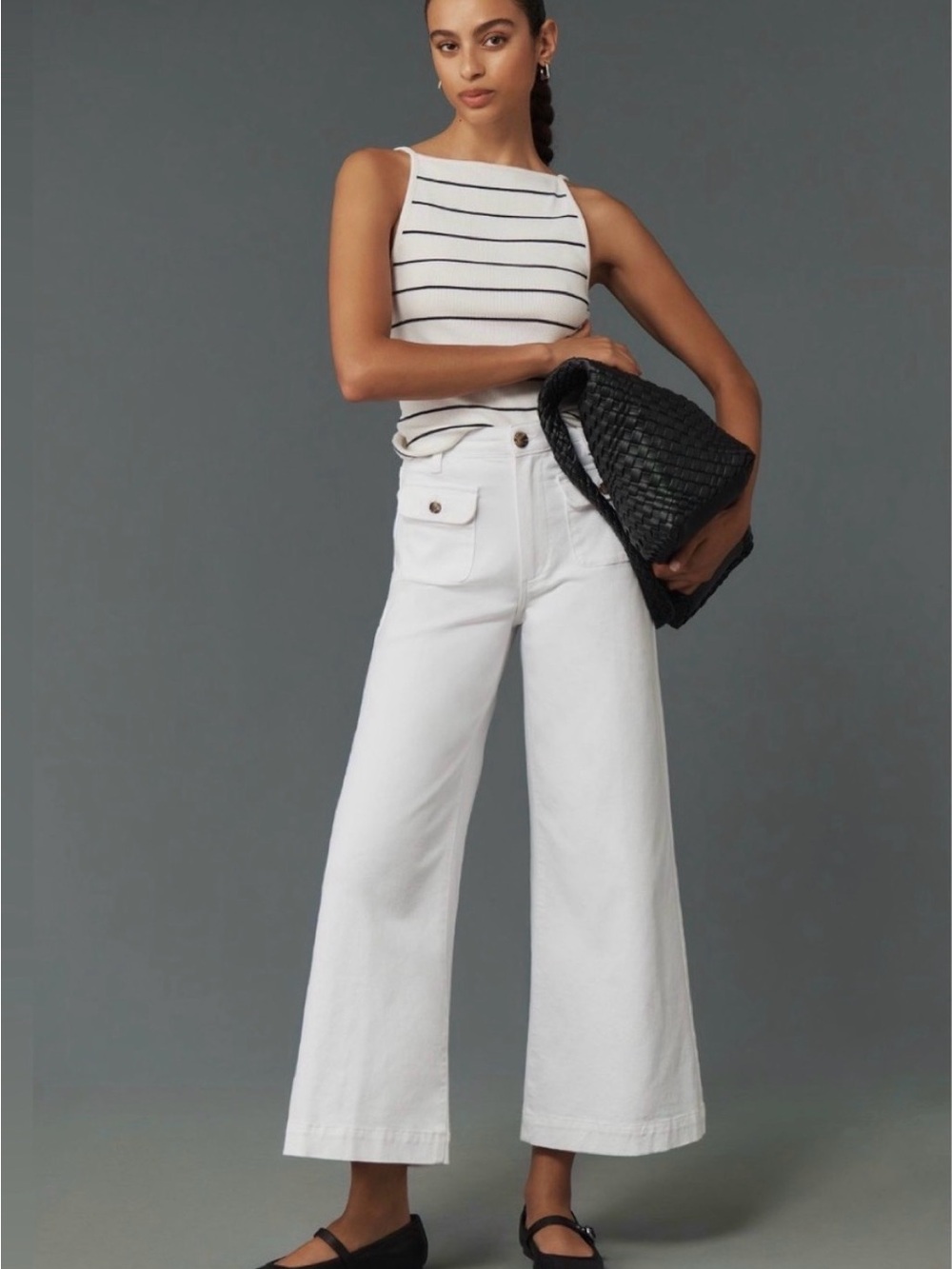 PAIGE White Wide-Leg Crop Jeans